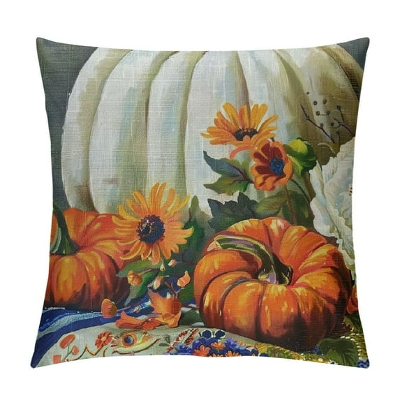 ONETECH White Orange Pumpkin Fall Pillow Covers Sunflower Leaf Wood Decorative Couch Pillow Cases Autumn Thanksgiving Throw Pillows Home Decor for Room Porch Patio Couch Outdoor