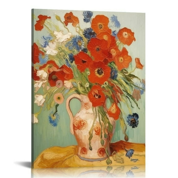 ONETECH Wieco Art Gold Framed Art Red Poppies and Daisies Large Canvas Prints Wall Art 12\x16\