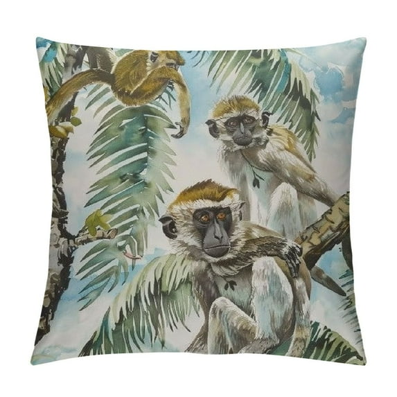 ONETECH Wild Animals Throw Pillow Covers, Monkey Leopard Parrot Modern Decorative Throw Cushion Case,Double-Side Printed Pillowcases for Sofa and Living Room