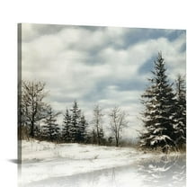 ONETECH Winter Pine Forest Landscape Canvas Wall Art, Rustic Christmas Snowy Pine Tree Poster Print, Watercolor Nature Wilderness Wall Decor Artwork for Living Room 20x16in