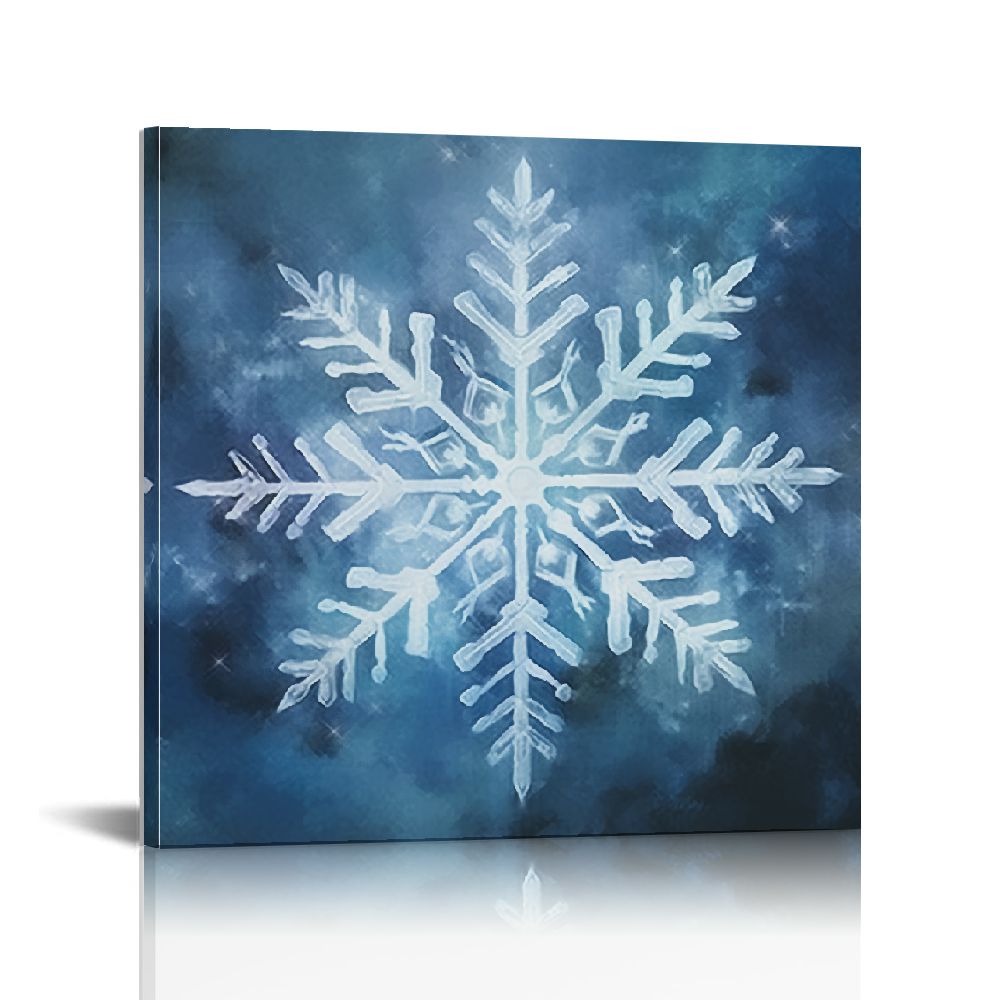 Winter Theme Snowflake Canvas Wall Art Abstract Blue Snow