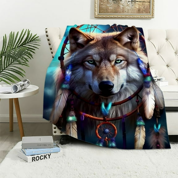ONETECH  Wolf Blanket, Wolf Gifts for Men, Wolf Gifts for Wolf Lovers, Dreamcatcher Wolf Gifts for Women, Animal Wolf Printed Blanket for Kids Boys Girls, Soft Cozy for Couch Throw Blanket