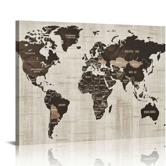 ONETECH World Map Canvas Wall Art Vintage Map of World Canvas Pictures ...
