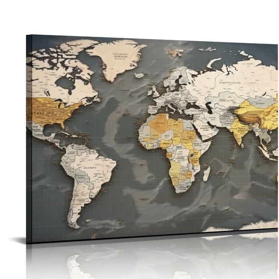 ONETECH  World Map Poster for Wall Vintage Canvas Prints Photos Nautical Map Decor Modern Framed Wall Art of The World Map Wall Decor for Office Living Room Bedroom Travel Memory Home Decor