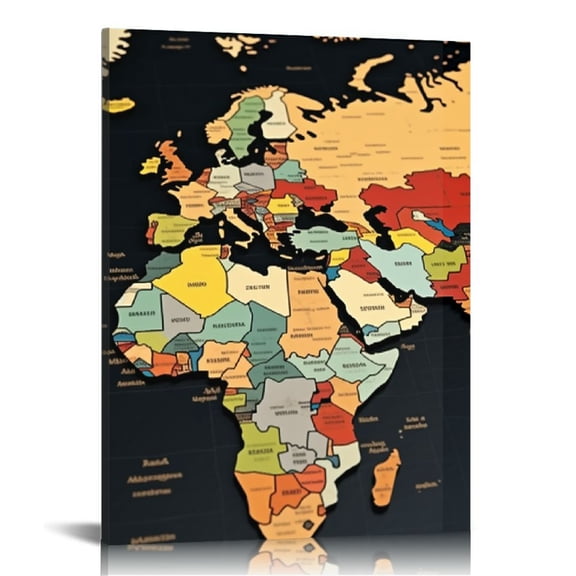 ONETECH World Map Wall Art on Canvas Black Canvas Prints Paintings Canvas Map of The World Children Education Ready to Hang Map Decor Wall Artwork for Living Room Bedroom Bathroom Home