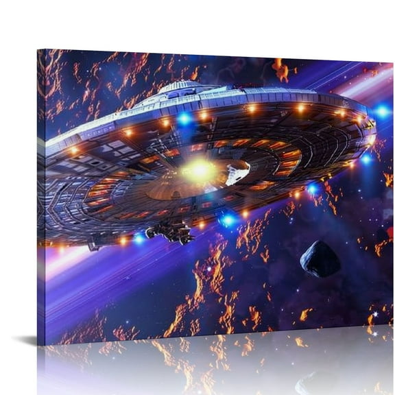 ONETECH World UFO Day 2020 Alien Spacecraft Canvas Art Poster and Wall Art Picture Print Modern Family bedroom Decor Posters 16x12in