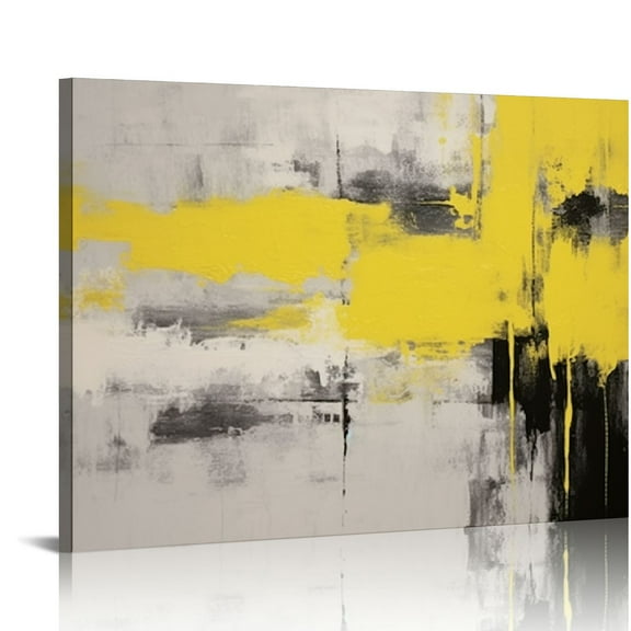 ONETECH Yellow Black and Gray Wall Decor Abstract Wall Art Paintings Canvas Pictures Framed Artwork for Bedroom Living Room Kitchen Office Decoration