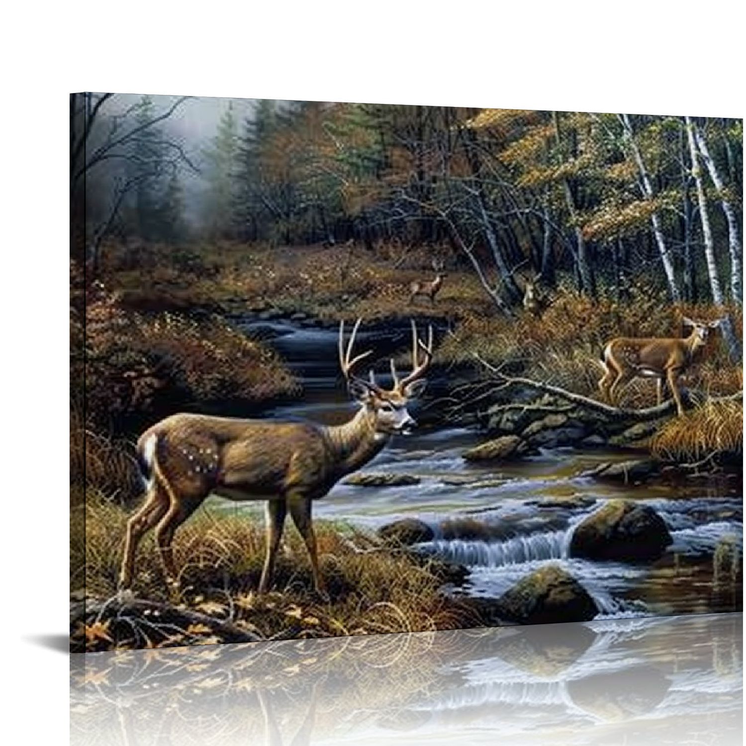 ONETECH Yellow Landscape Wall Art Canvas Printed Wildlife Animal Deers ...