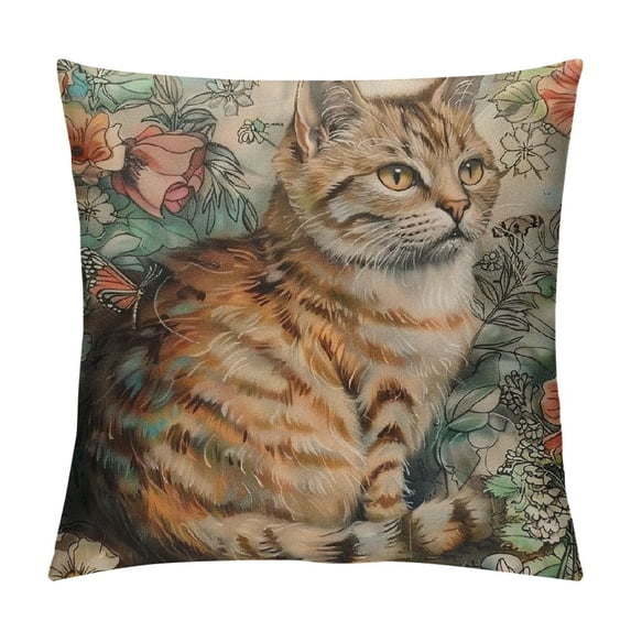 ONETECH Yellow Vintage cat Throw Pillow Covers , Cute Anime cat Pillowcase Kitty Lover,Cat Lover Gifts, Funny Cat Pillow Cover, Cat Mom Gifts for Women, Gifts Cat Lady