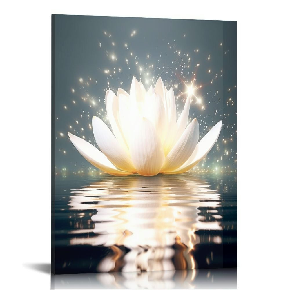 ONETECH Zen Canvas Wall Art White Lotus Flower Bloom in Water Picture ...