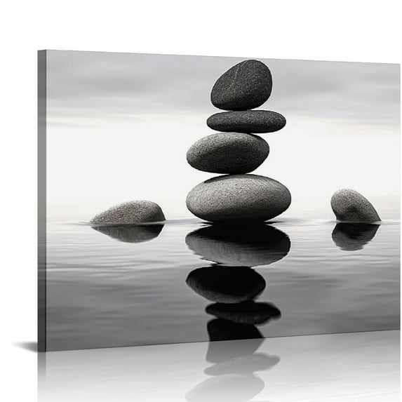 ONETECH Zen Stones Art Wall Decor Pictures - Black And White Canvas Prints For Modern Home Wall Spa Room Bathroom Wall Decorations 20x16in