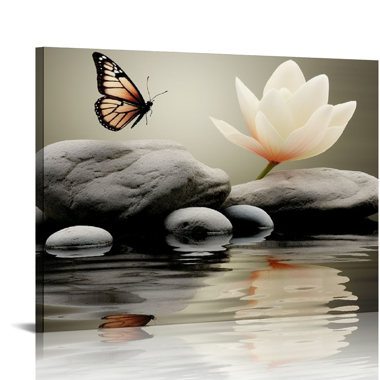 ONETECH Zen Water Lily Canvas Wall Art White Floral and Yellow ...
