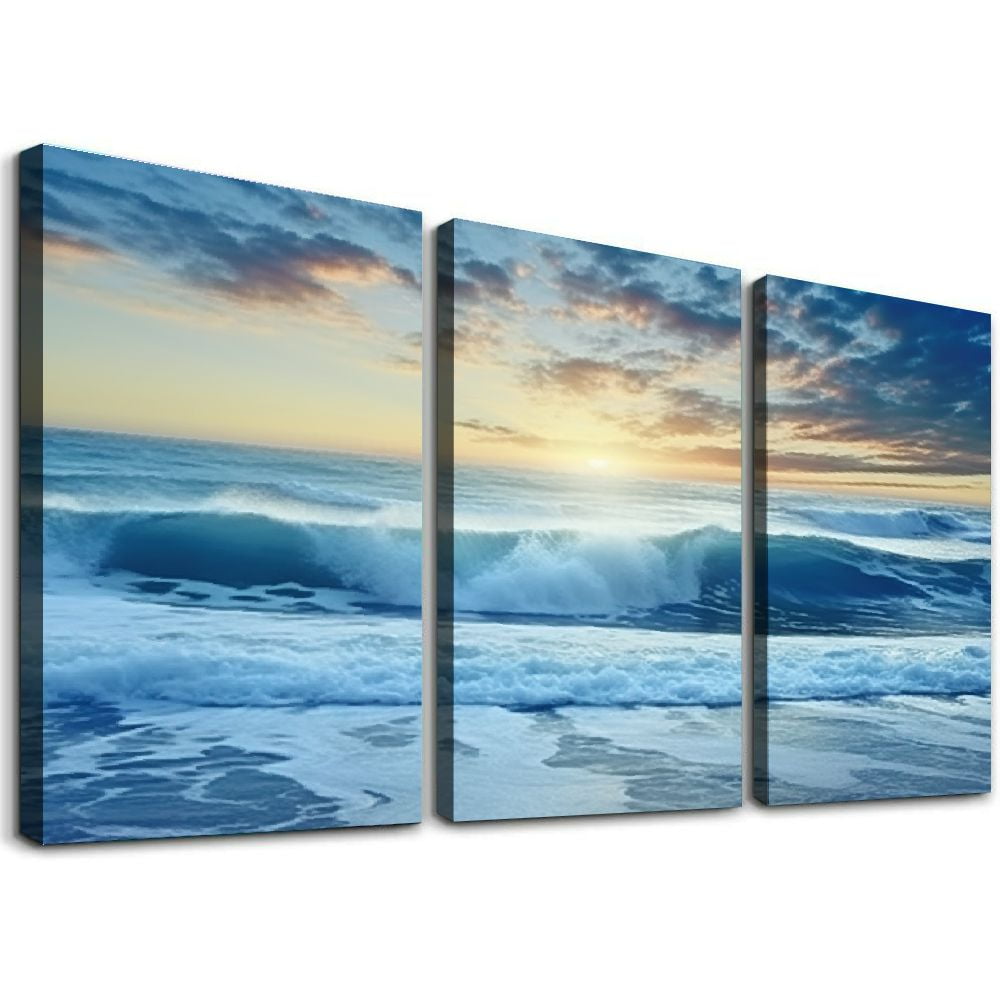 Blue Ocean Beach Landscape Canvas Wall Art Set