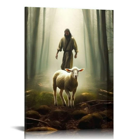 ONETECH  christian wall art,Jesus and Lamb Canvas Wall Art Jesus Running After Lost Lamb Picture Wall Art Canvas Print Christian Lamb of God Home Decor Jesus Saves the Lamb a lost lamb Inspirational