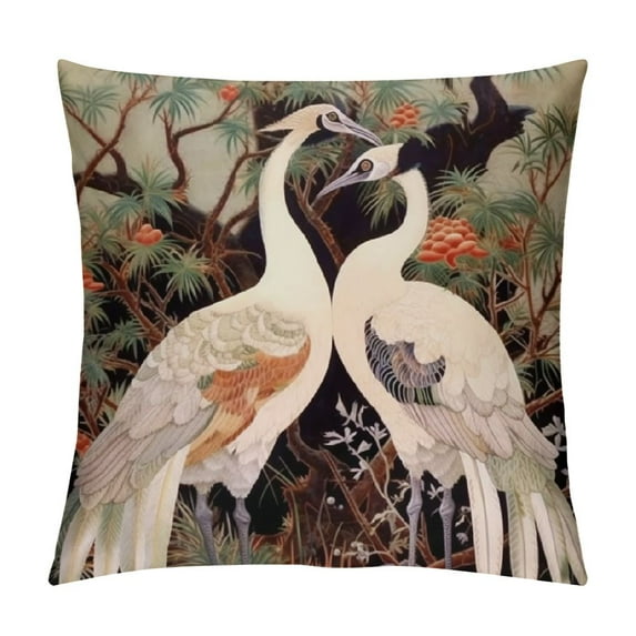 FUMJ  hrow Pillow Covers Asian Dancing Oriental Cranes Writing Vintage Geometric Pattern Decorative Pillow Case Home Decor Pillowcase for Sofa Couch