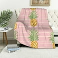 thumbnail image 1 of ONETECH kasme  Seamless Summer Gold Pineapple On Striped Background Soft Throw Blanket for Bed Couch Sofa Lightweight Travelling Camping Throw Size for Kids Boys Women All Season, 1 of 6