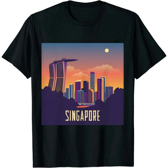 ONETECH singapore City Retro Vintage Sunset Skyline Singapore T-Shirt