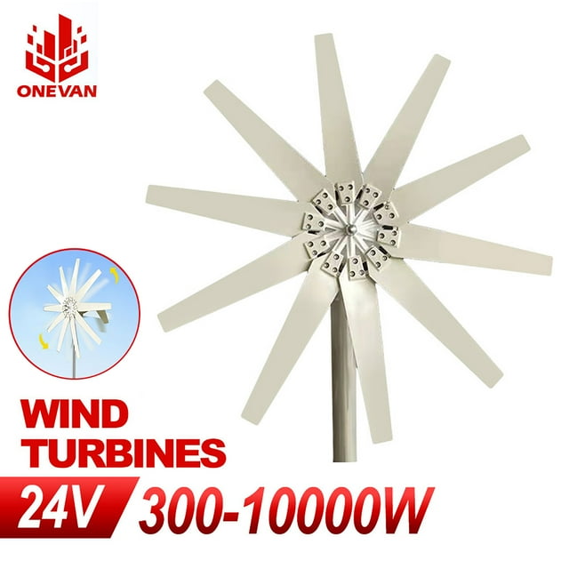 ONEVAN Wind Turbine Generator Kit, 24V 300W Wind Turbine Generator w/Controller and 10 Blades