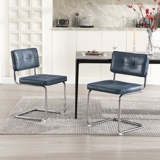 ONEVOG 19.3'' Mid-Century Modern Dining Chairs Set of 2, Faux Leather Cantilever Kitchen Chairs with Chrome Legs for Kitchen Dining room, Blue