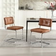 thumbnail image 1 of ONEVOG 19.3'' Mid-Century Modern Dining Chairs Set of 2, Faux Leather Cantilever Kitchen Chairs with Chrome Legs for Kitchen Dining room, Brown, 1 of 8
