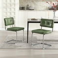 thumbnail image 1 of ONEVOG 19.3'' Mid-Century Modern Dining Chairs Set of 2, Faux Leather Cantilever Kitchen Chairs with Chrome Legs for Kitchen Dining room, Green, 1 of 9