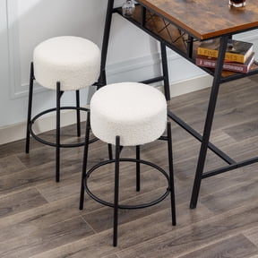 ONEVOG 26.7'' Swivel Boucle Counter Bar Stools Set of 2, Backless Counter Height Round Bar Stools with Metal Legs for Kitchen Island, White