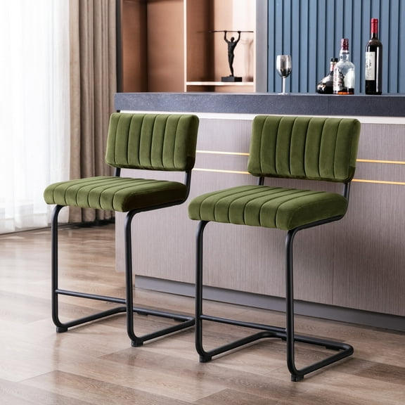 ONEVOG 24''H Counter Height Bar Stools Set of 2, Morden Counter Bar Stools with Velvet and Black Metal Legs, Upholstered Bar Stool For Kitchen Island, Oliver Green