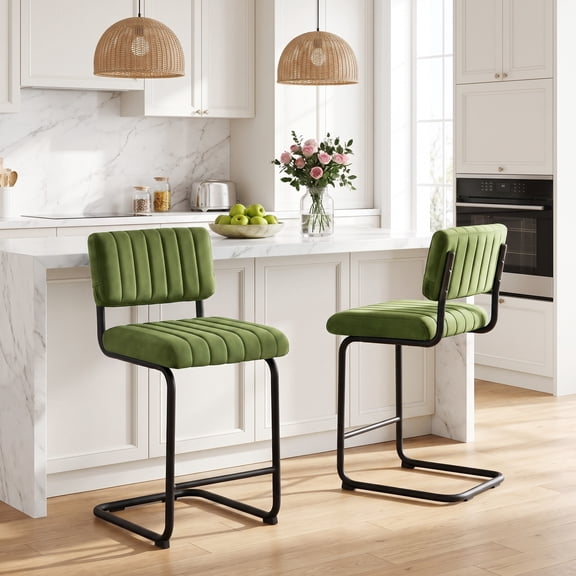 ONEVOG 24''H Counter Height Bar Stools Set of 2, Morden Counter Bar Stools with Velvet and Black Metal Legs, Upholstered Bar Stool For Kitchen Island, Oliver Green