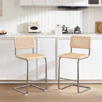 ONEVOG 24.3''H Rattan Counter Height Bar Stools Set of 2, Natural Cane Mesh Bar Stools with Chrome Legs for Kitchen Island, Home Pub, Natural