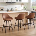 thumbnail image 1 of ONEVOG 25.6" Swivel Counter Stools Set of 3,Pu Leather Upholstered Bar Stools with Full Back,Modern Counter Height Bar Stools with Black Metal Legs for Kitchen Island,Brown, 1 of 8