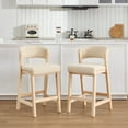 thumbnail image 1 of ONEVOG 26.2'' Wooden Counter Height Bar Stools Set of 2, Upholstered Linen Barstools with Curved Backrest & Natural Solid Wood Legs, Mid-century Counter Stools for Kitchen Island, Beige, 1 of 10