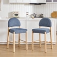 thumbnail image 1 of ONEVOG 26.4" Counter Height Bar Stools Set of 2, Boho Upholstered Linen Fabric Barstools with Arched Back and Solid Wood Legs for Kitchen, Blue, 1 of 9
