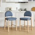 thumbnail image 1 of ONEVOG 26.4'' Counter Height Wooden Bar Stools Set of 2, Upholstered Linen Fabric Bar Stools with Arched Back & Solid Wood Legs, BOHO Linen Counter Chairs for Kitchen Island, Blue, 1 of 9