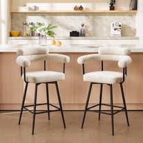 ONEVOG 26.7'' Swivel Counter Height Stools Set of 2, Modern Barrel Bar Stools with Backs & Arm Rest, Upholstered Linen Counter Chairs for Kitchen Island, Beige