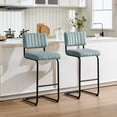 thumbnail image 1 of ONEVOG 30''H Bar Height Stools Set of 2, Morden Bar stools with Velvet and Black Metal Legs, Upholstered Bar Stool for Kitchen Island, Blue, 1 of 7