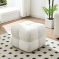 thumbnail image 1 of ONEVOG Square Teddy Pouf Ottoman, Modern Upholstered Tufted Foot Stool Coffee Table, Extra Seating for Living room Bedroom, White, 1 of 9