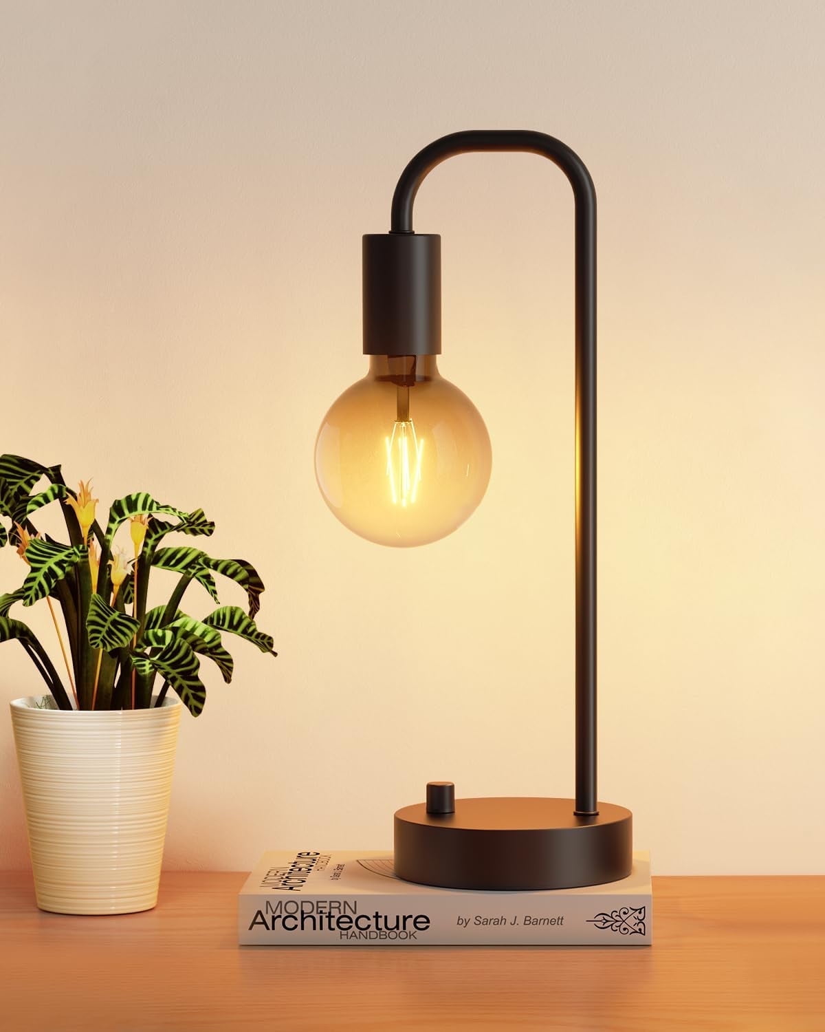 ONEWISH 15.75" Industrial Table Lamp Fully Dimmable Bedside Lamp with 2700K Bulb Nightstand Lamps for  Bedroom Dorm Office