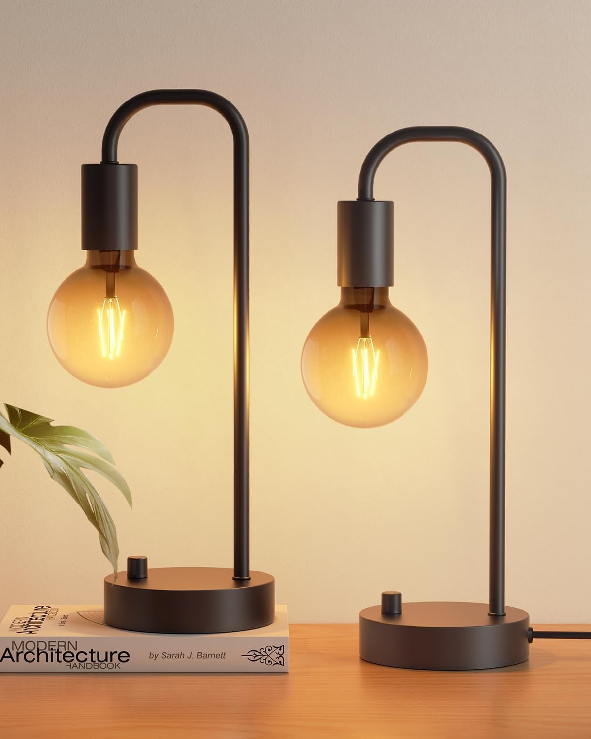Industrial Black Metal Table Lamp with Edison Bulb, Set of 2