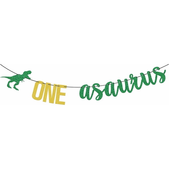 ONEasaurus Banner - Oneasaurus Birthday Decorations - Happy Dinosaur 1st Birthday Party Decorations Green & Gold
