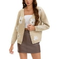 thumbnail image 1 of ATHLECHIC Floral V Neck Cardigans for Women Button Down Open Front Long Sleeve Knit Sweater Outerwear S Khaki, 1 of 5