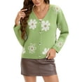 thumbnail image 1 of ATHLECHIC Floral V Neck Cardigans for Women Button Down Open Front Long Sleeve Knit Sweater Outerwear XL Green, 1 of 5