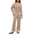 thumbnail image 1 of ATHLECHIC Women's Lounge Matching Sets 2 Piece Outfits Casual Long Sleeve Sweater Top Wide Leg Pants S Khaki, 1 of 4