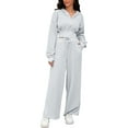 thumbnail image 1 of ATHLECHIC Women's Tracksuits 2 Piece Outfits Casual Cropped Hoodie Wide Leg Pants Workout Lounge Sets XL Light Gray, 1 of 4