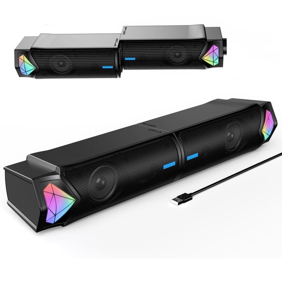 ONIKUMA 2-in-1 Bluetooth Sound Bar, PC Gaming Speakers with RGB Stereo Sound, USB Powered for Desktop Laptop Monitor Phone