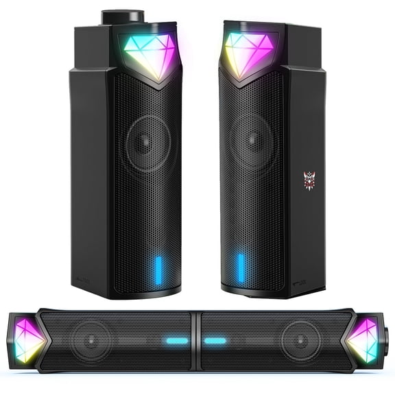 ONIKUMA PC Speakers with RGB Lighting, Bluetooth 5.0 Computer Speakers, USB Powered Desktop Gaming Speakers for PC Laptop, Wired Speakers with Stereo Sound