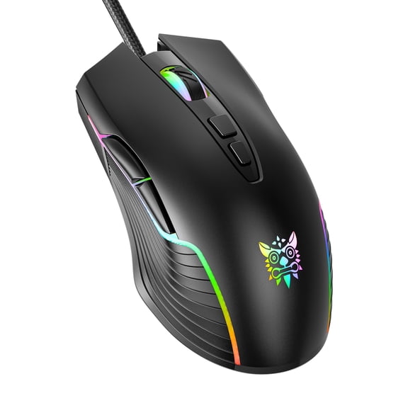 ONIKUMA Wired Gaming Mouse, RGB Backlit, 6 Adjustable DPI up to 6400, 7 Programmable Buttons, Ergonomic, for PC Laptop Windows Mac, Black