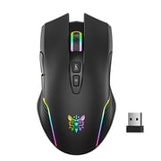 ONIKUMA Black Wireless Gaming Mouse with RGB Lighting, Rechargeable Ergonomic Mouse, 6 Adjustable DPI, 7 Programmable Buttons, USB 2.4G Mouse for PC, Laptop and Mac