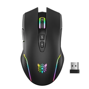 ONIKUMA Black Wireless Gaming Mouse with RGB Lighting, Rechargeable Ergonomic Mouse, 6 Adjustable DPI, 7 Programmable Buttons, USB 2.4G Mouse for PC, Laptop and Mac