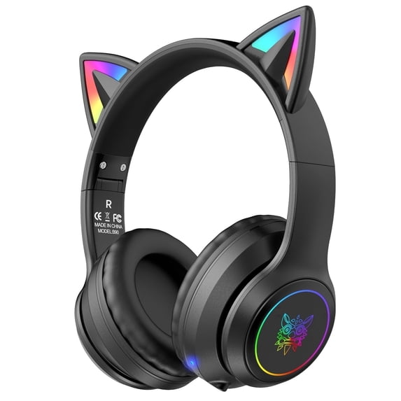 ONIKUMA Cat Ear Wireless Bluetooth Headphones, 55H Playtime, Foldable, LED Light, over Ear, Compatible with iPhone iPad Laptop PC