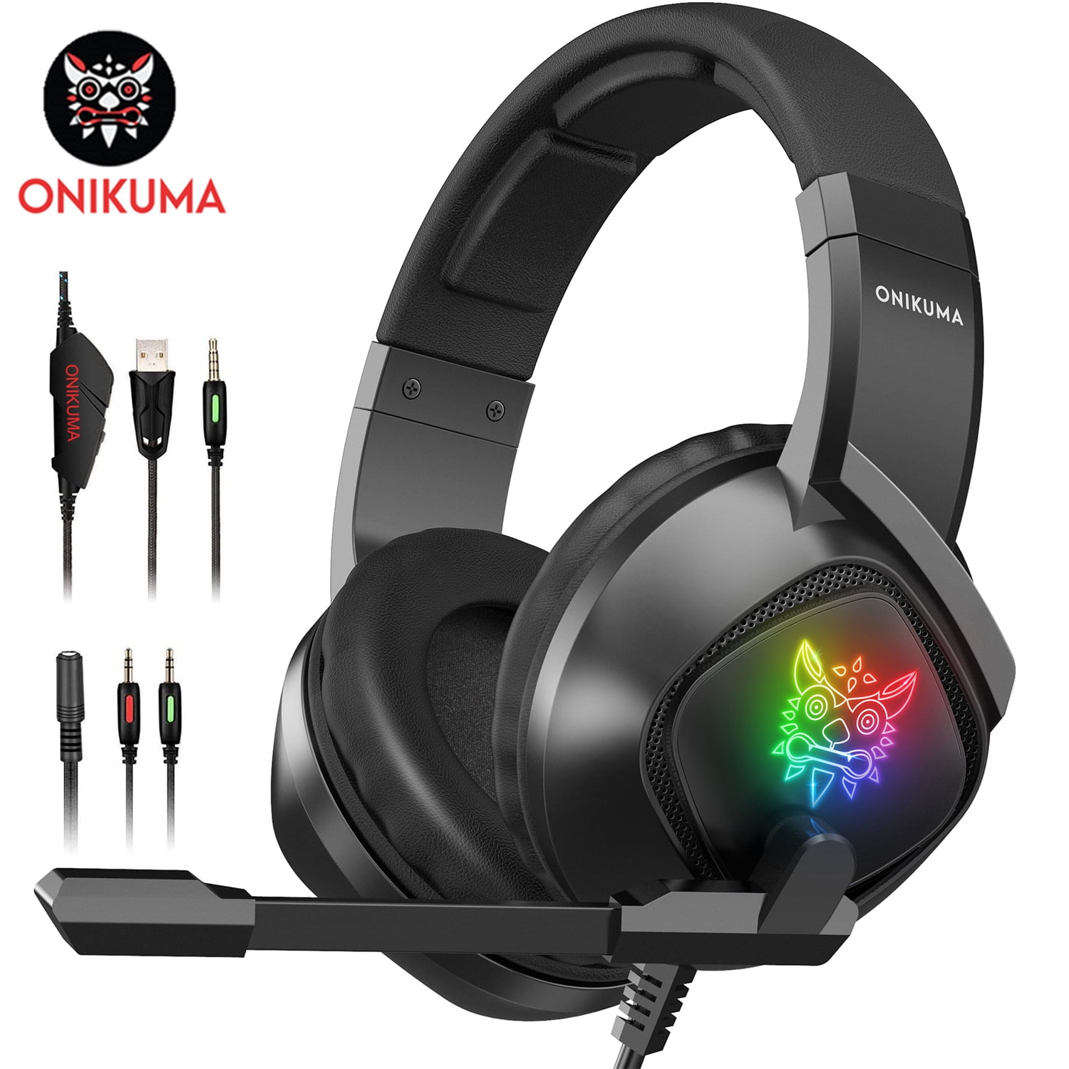 ONIKUMA Gaming Headset, 7.1 Surround Sound Stereo Pc Gaming Headphones, Gaming Headsets with Noise Canceling Mic & Light Headsets Compatible with PC, PS4,PS5, Xbox One Controller, Nintendo Switch - Walmart.com